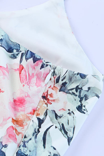 White Floral Patchwork Ribbed Maxi Dress with Pockets