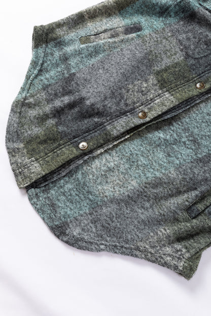 Multicolor Brushed Plaid Buttoned Pullover Oversized Hoodie