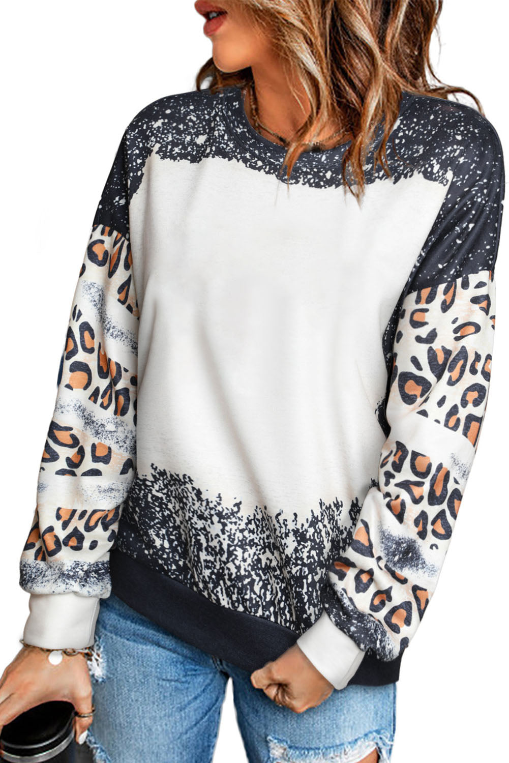 Black Believe Santa Claus Bleach Print Graphic Sweatshirt