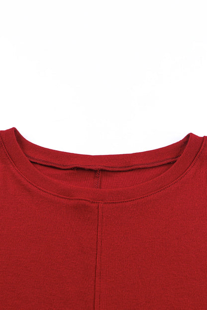 Red Sequined Christmas Favor Sleeve Casual Pullover
