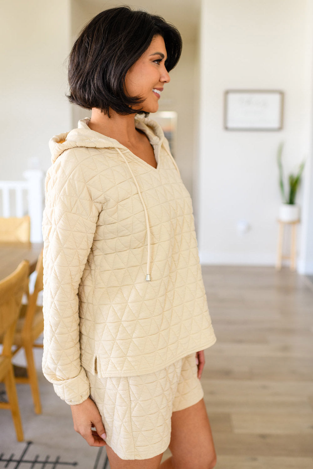 Coffee Solid Color Quilted Kangaroo Pocket Hoodie