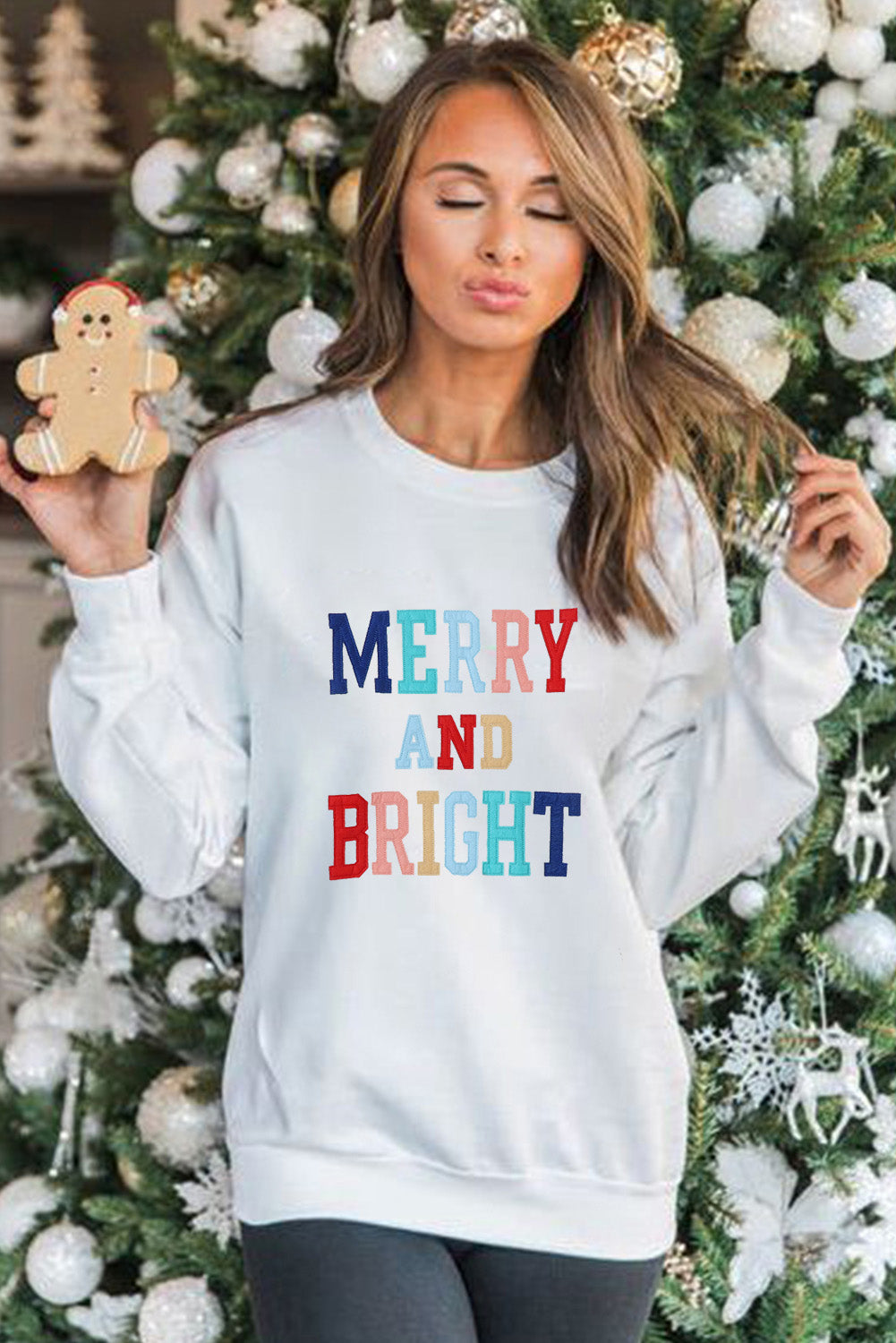 Pink MERRY Alphabet Print Loose Fit Christmas Sweatshirt
