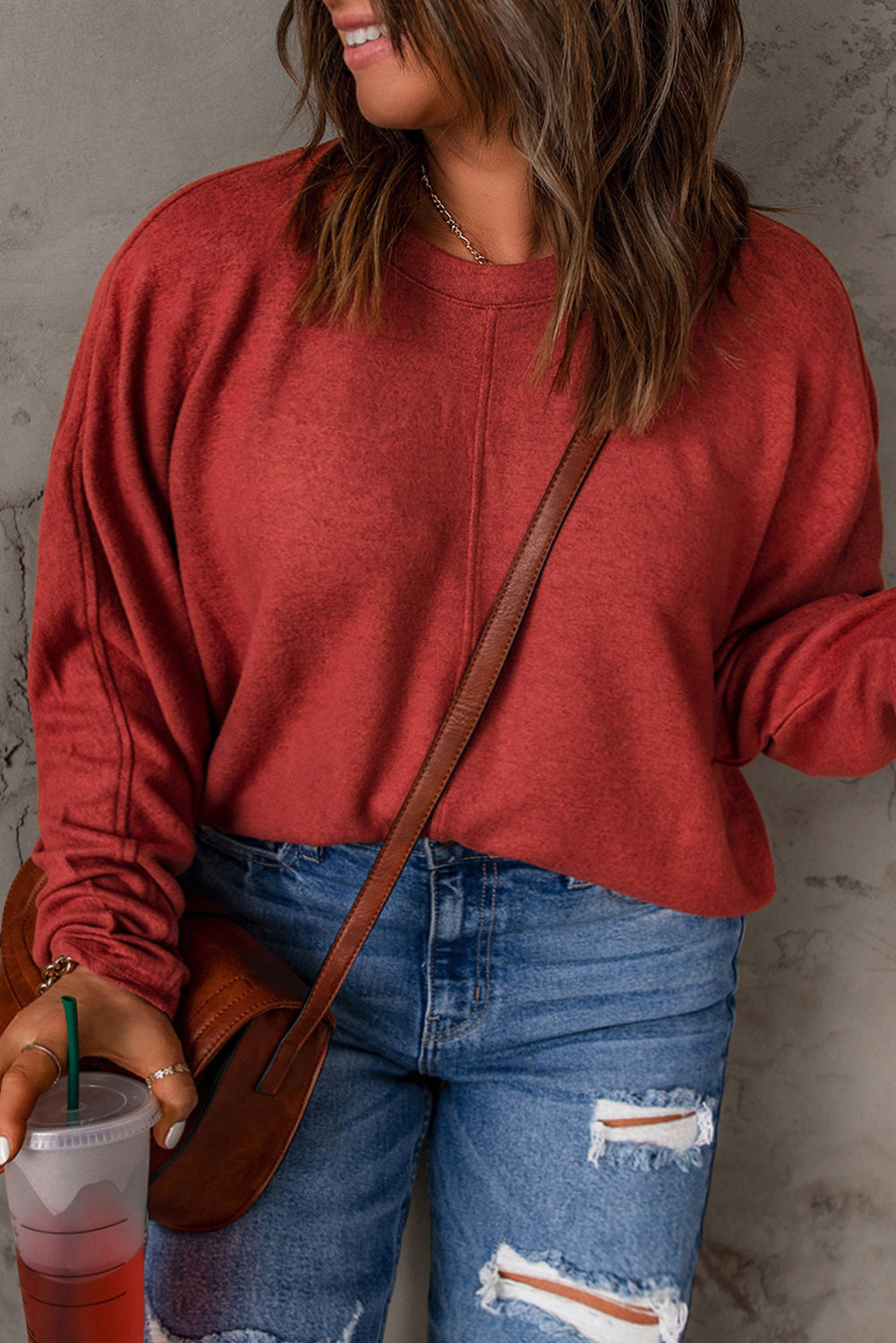 Red Sequined Christmas Favor Sleeve Casual Pullover