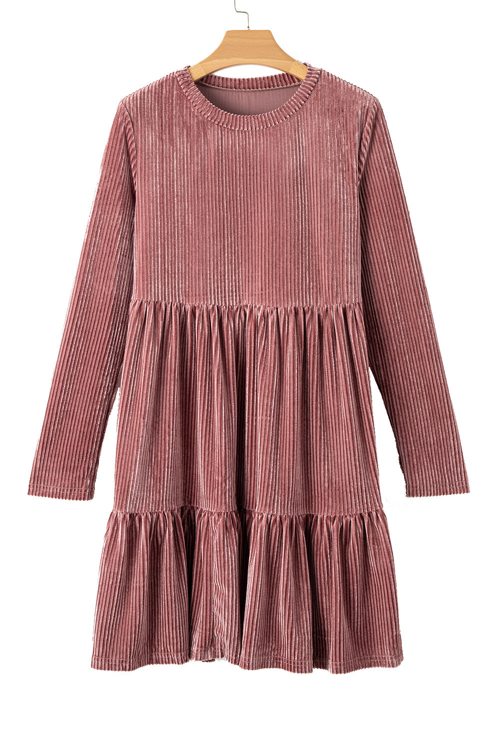 Pink Smocked Ribbed Velvet Babydoll Top