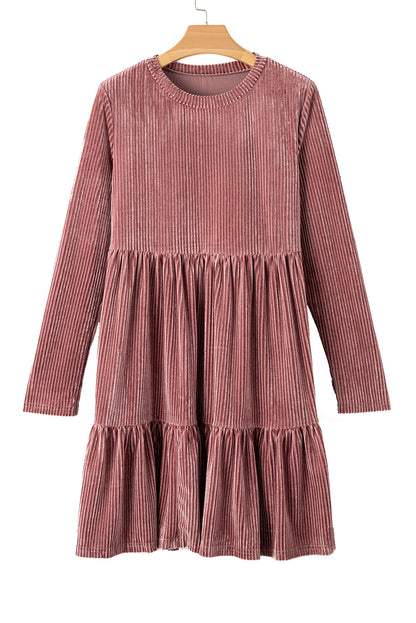 Pink Smocked Ribbed Velvet Babydoll Top