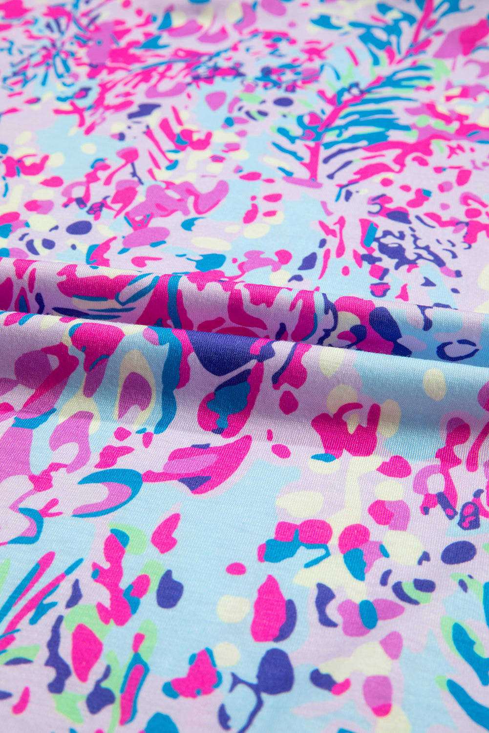 Sky Blue Floral Long Sleeve Top and Drawstring Shorts Set