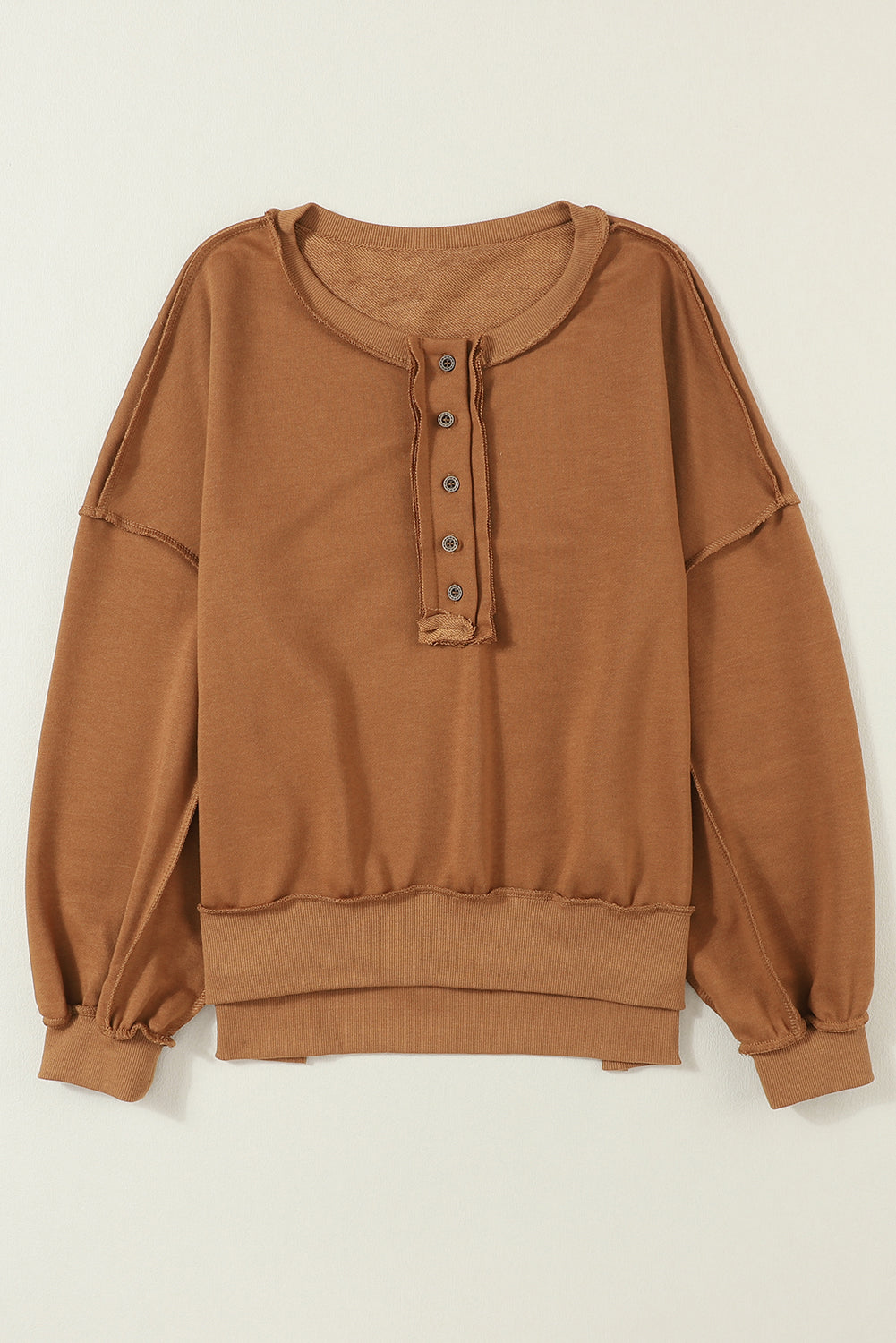 Black Drop Shoulder Henley Buttons Sweatshirt