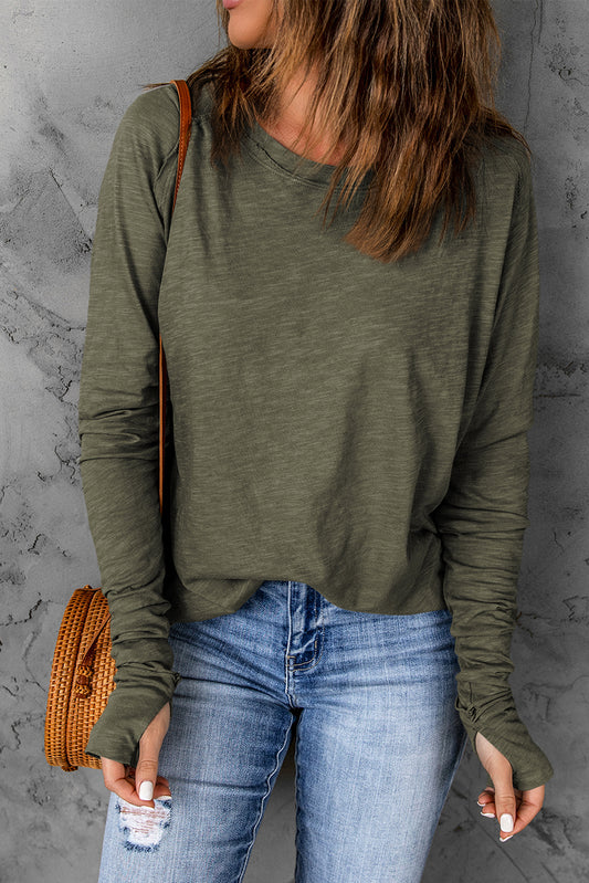 Green Merry Christmas Trees Thumbhole Sleeve Graphic Tee