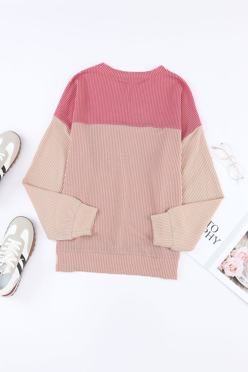Mineral Red Plus Size Ribbed Colorblock Long Sleeve Top