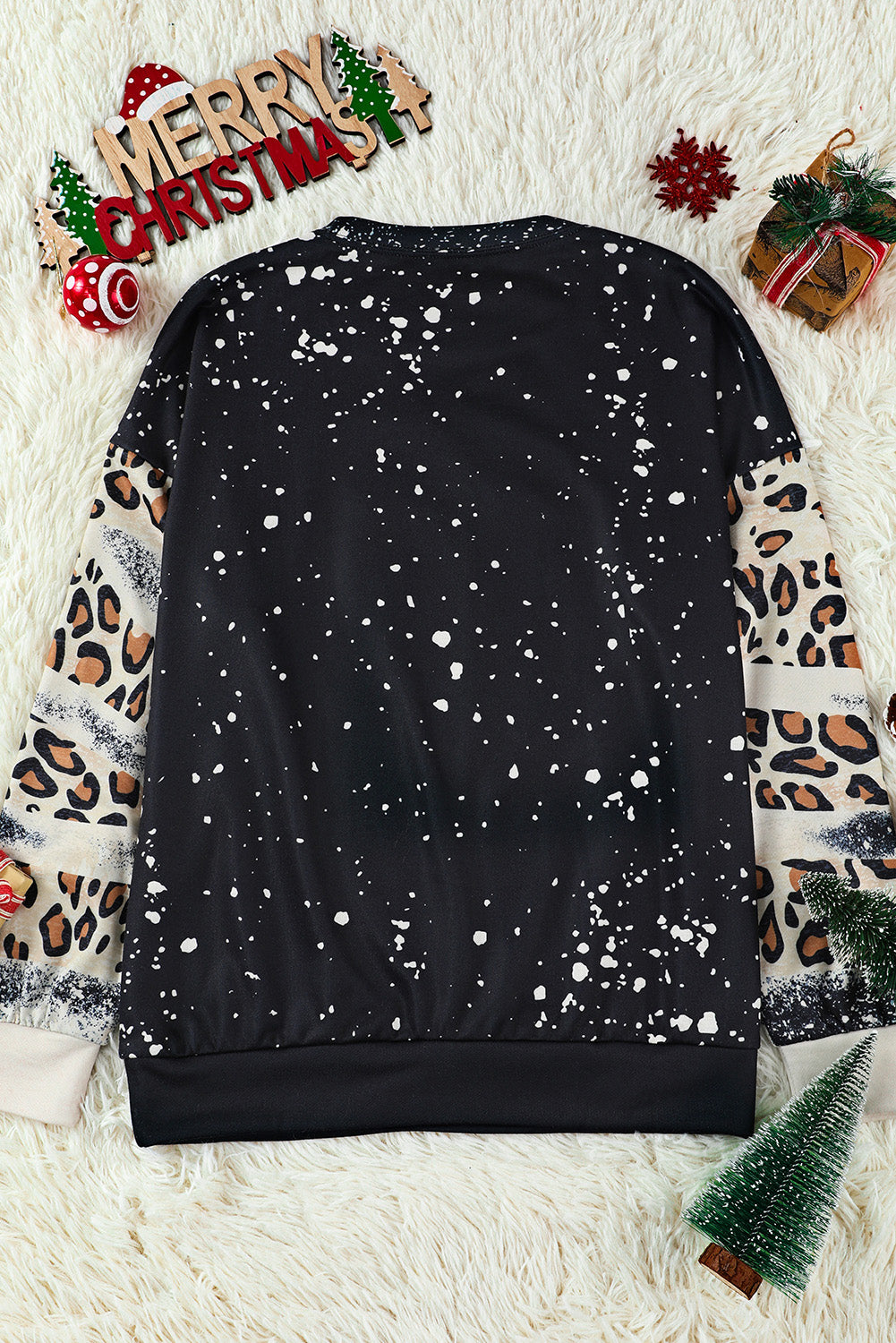 Black Believe Santa Claus Bleach Print Graphic Sweatshirt