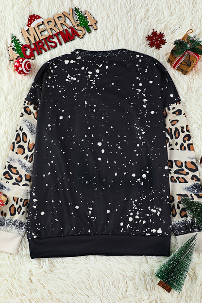 Black Believe Santa Claus Bleach Print Graphic Sweatshirt