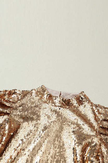 Black Sequin Mock Neck Bubble Sleeve Top