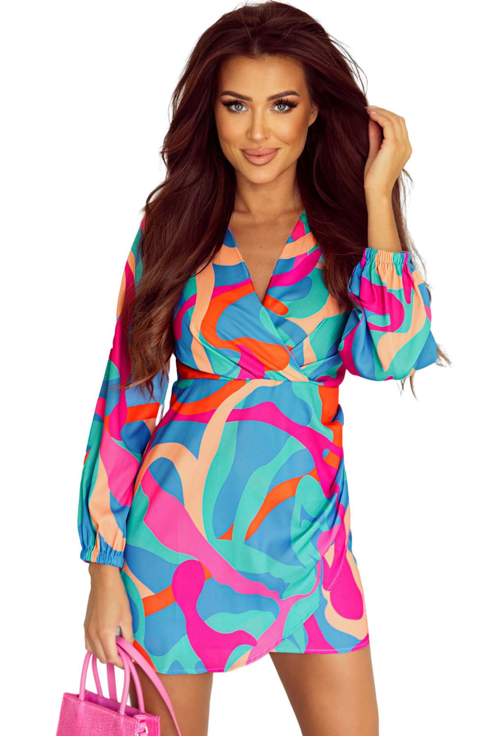 Rose Twisted Geometric Print High Waist Casual Shorts