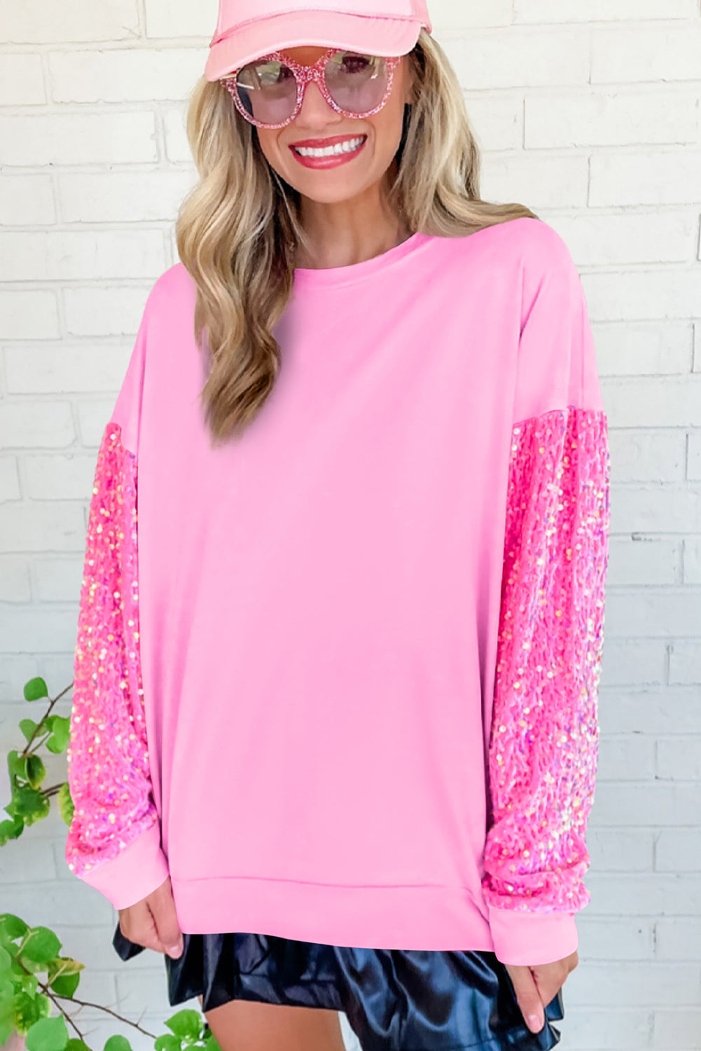 Pink Plus Size Sequin Sleeves Nutcracker Graphic Sweatshirt