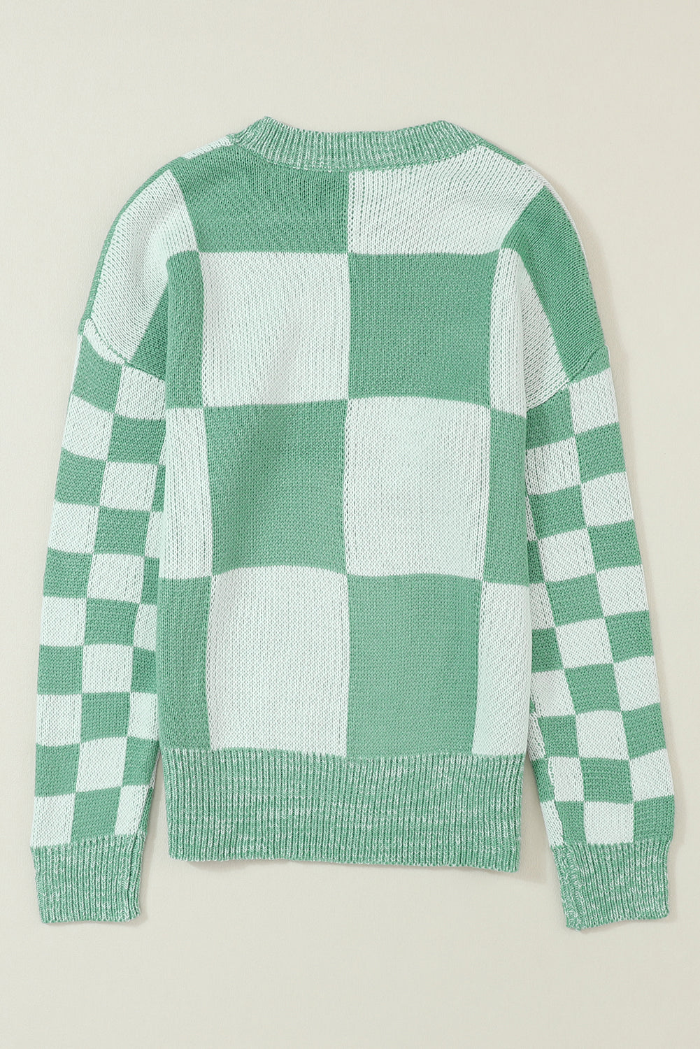 Medium Grey Checkered Print Drop Shoulder Sweater