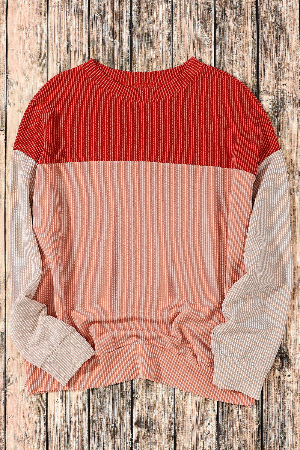 Mineral Red Plus Size Ribbed Colorblock Long Sleeve Top