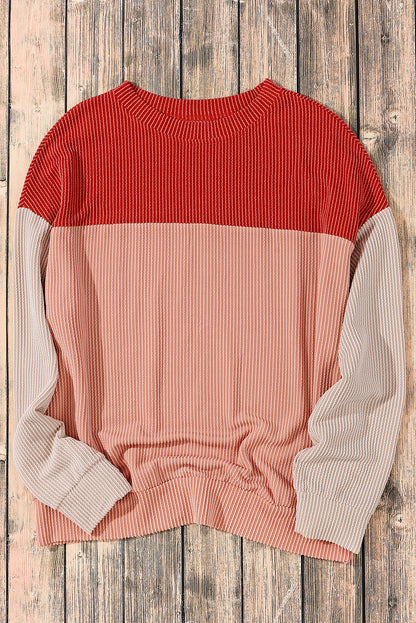 Mineral Red Plus Size Ribbed Colorblock Long Sleeve Top