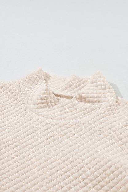 Black Solid Half Zipper Quilted Pullover Sweatshirt