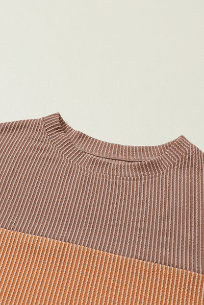 Mineral Red Plus Size Ribbed Colorblock Long Sleeve Top