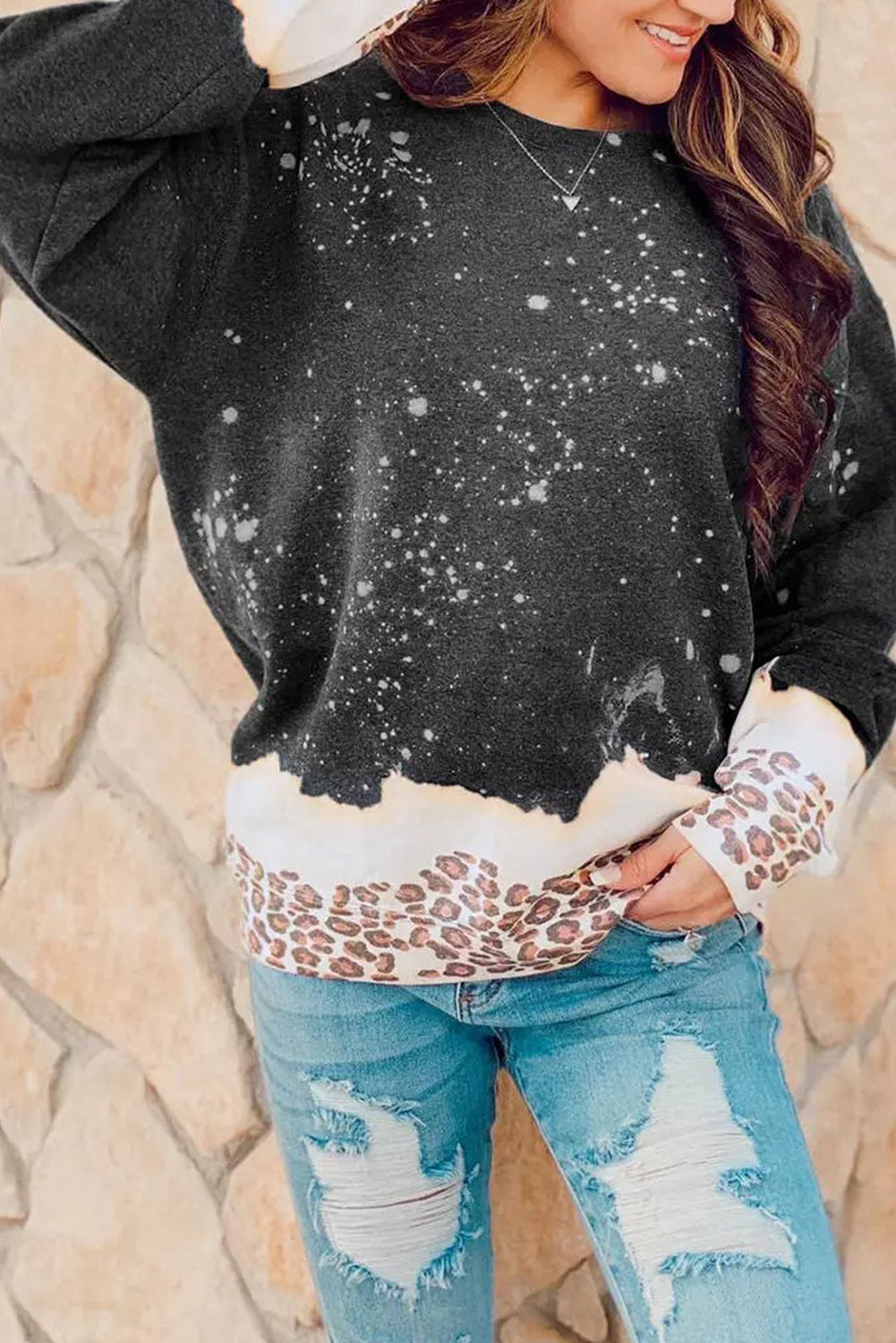 Black Christmas Santa Claus Leopard Print Graphic Sweatshirt