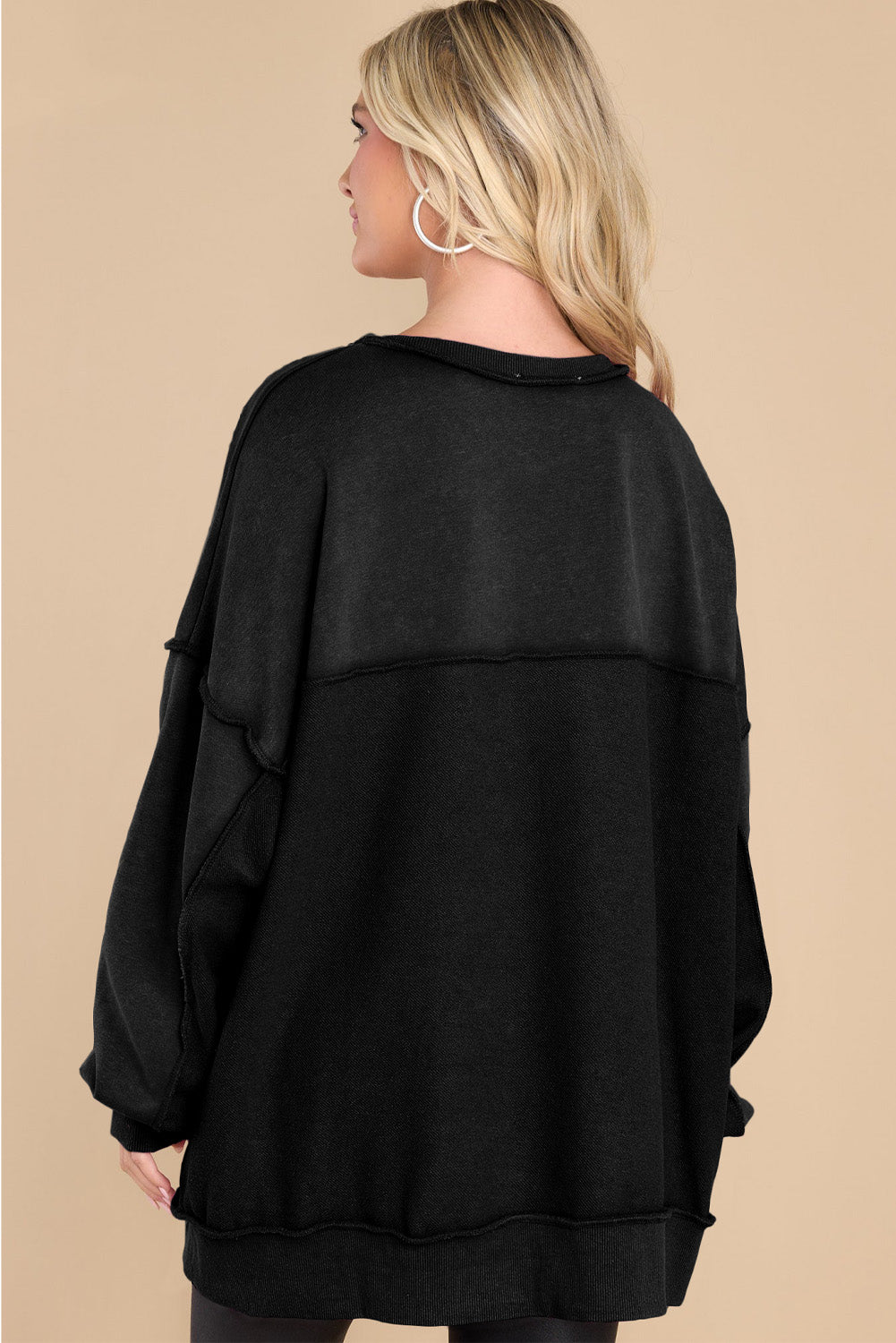 Green Oversized Exposed Seam Henley Sweatshirt