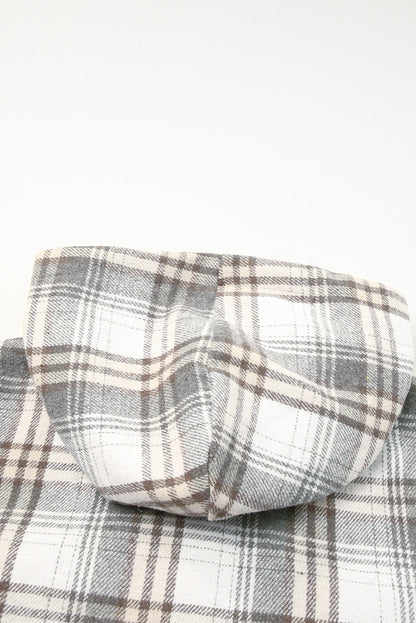 Orange Plaid Pattern Sherpa Lined Hooded Shacket