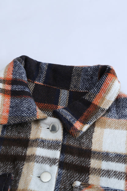 Navy Blue Plus Size Plaid Flap Pocket Shacket