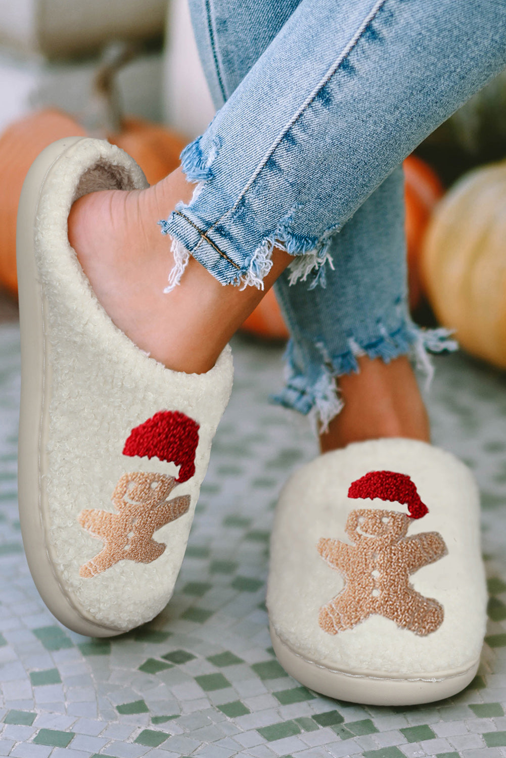 White Christmas Deer Home Indoor Plush Slippers
