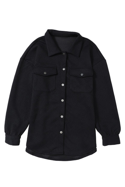 Khaki Solid Textured Flap Pocket Buttoned Shacket