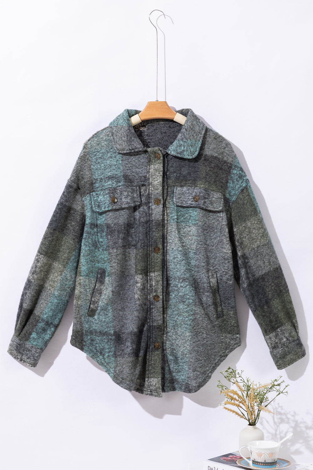 Multicolor Brushed Plaid Buttoned Pullover Oversized Hoodie
