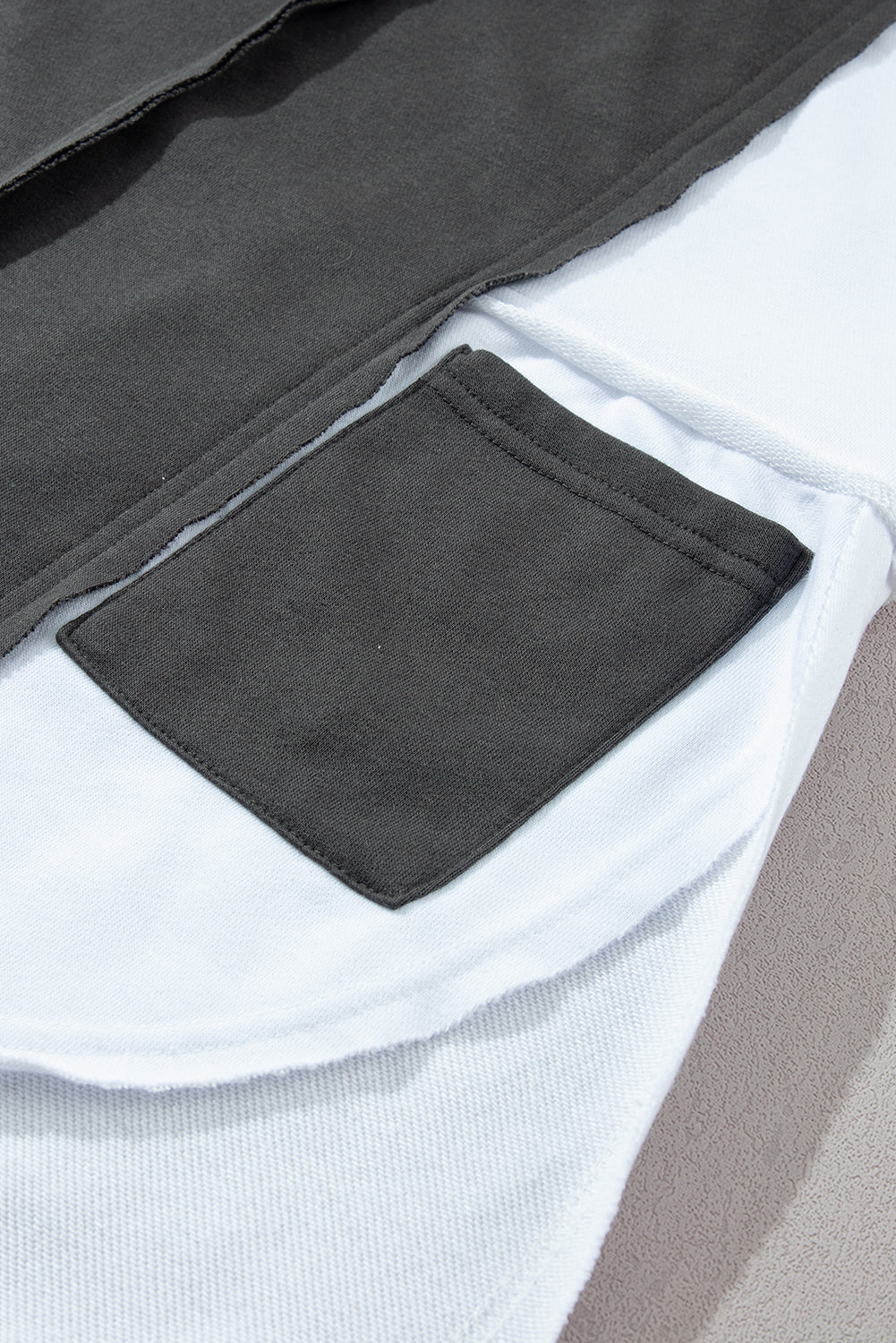 Gray Color Block Exposed Seam Buttoned Neckline Hoodie
