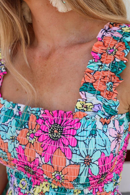 Fiery Red Round Neck Sleeveless Floral Mini Dress