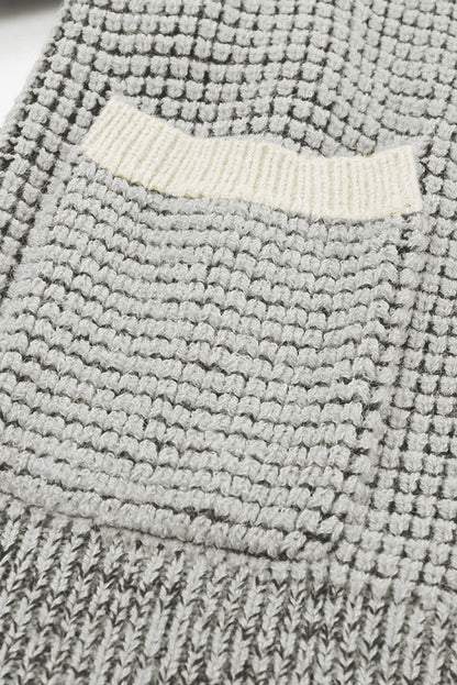 Gray Plaid Knitted Long Open Front Cardigan