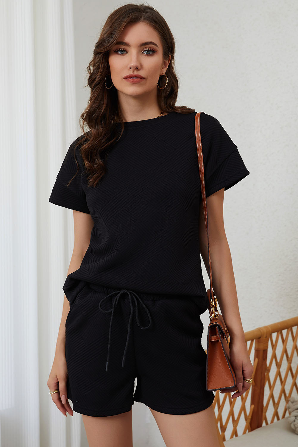 Black Ultra Loose Textured 2pcs Slouchy Outfit