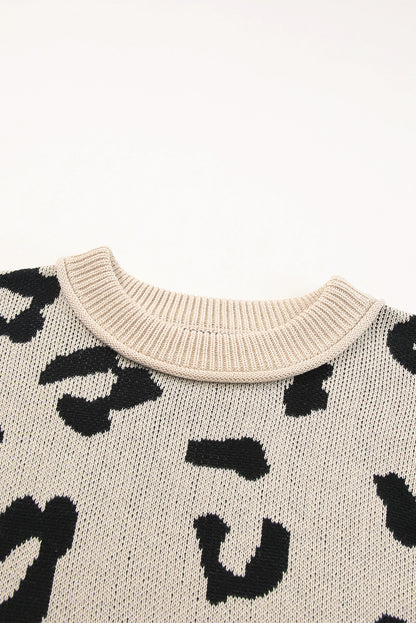 Coffee Colorblock Bishop Sleeve Ribbed Trim Sweater
