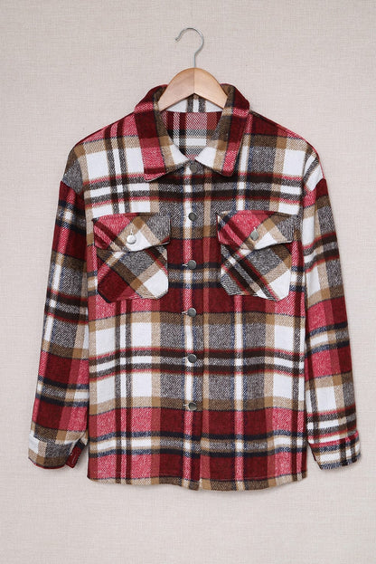 Navy Blue Plus Size Plaid Flap Pocket Shacket