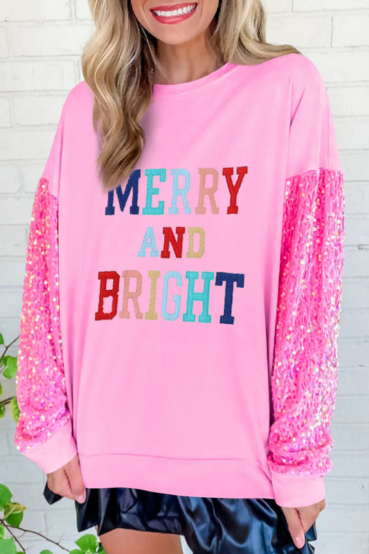 Pink Plus Size Sequin Sleeves Nutcracker Graphic Sweatshirt