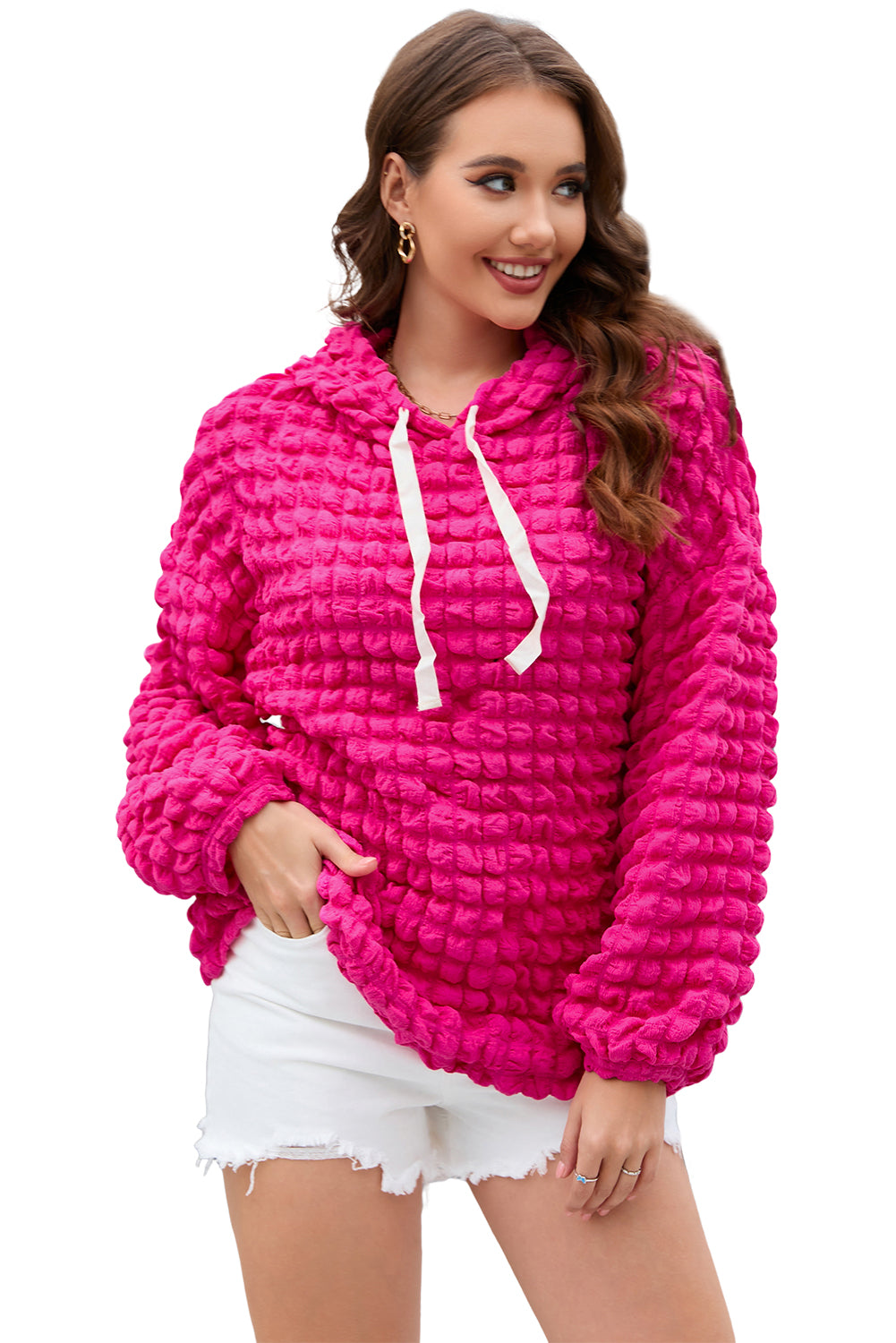 Green Bubble Textured Waffle Hoodie