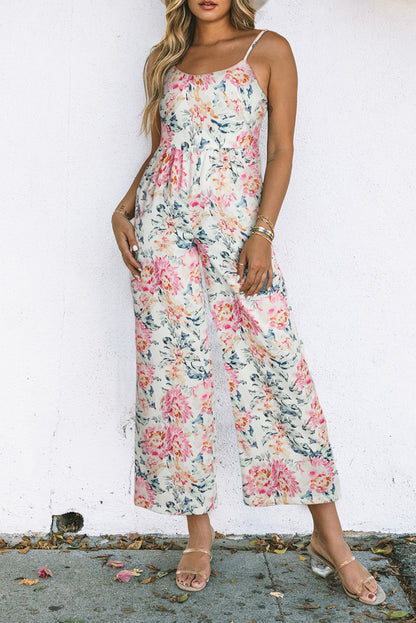 White Floral Patchwork Ribbed Maxi Dress with Pockets