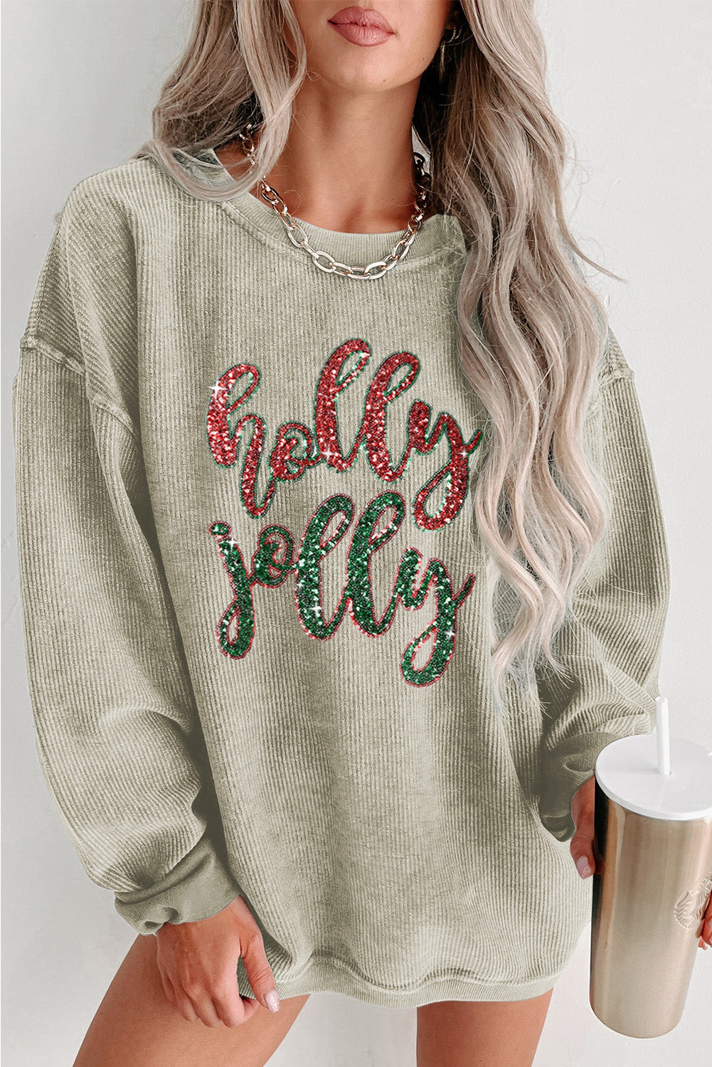 Black Christmas Neon Nutcrackers Mineral Wash Corded Sweatshirt
