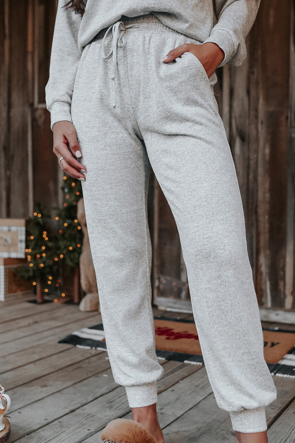 Spinach Green Sequined Christmas Cane Pattern Lounge Sweatsuit