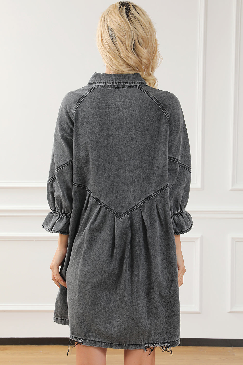 Gray Sequin Nutcracker Graphic Long Sleeve Shirt Denim Dress