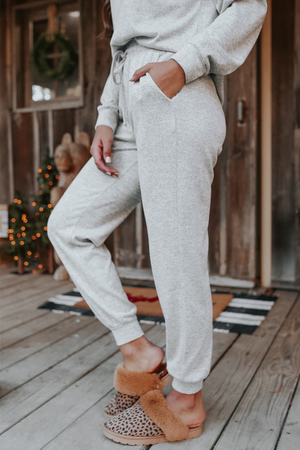 Spinach Green Sequined Christmas Cane Pattern Lounge Sweatsuit