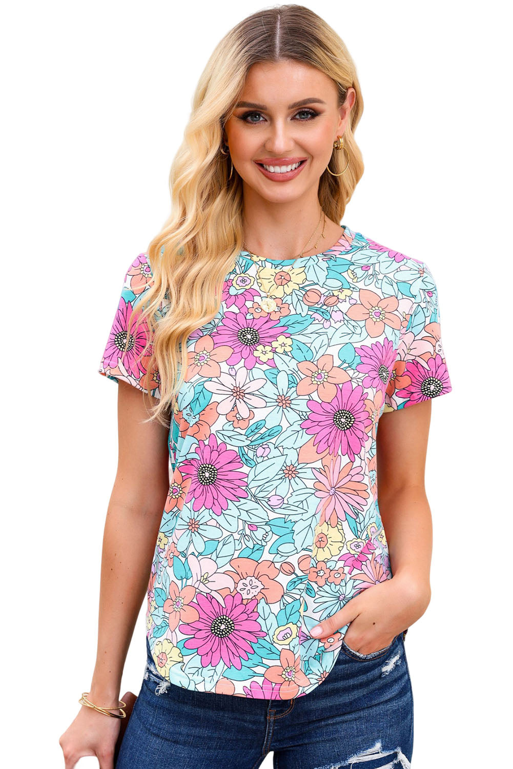Fiery Red Round Neck Sleeveless Floral Mini Dress