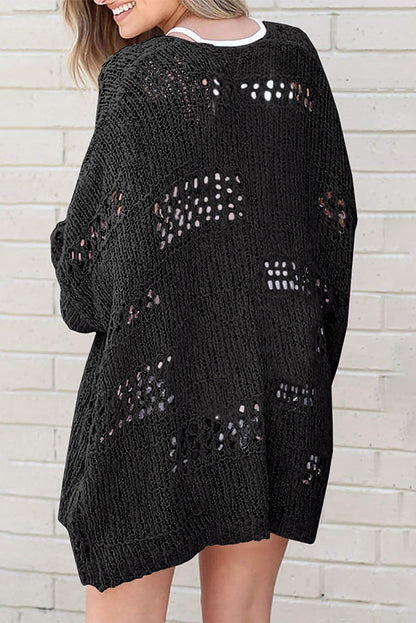 Apricot Casual Hollowed Knit Dolman Sleeve Cardigan