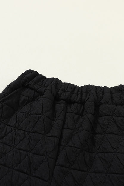 Coffee Solid Color Quilted Kangaroo Pocket Hoodie