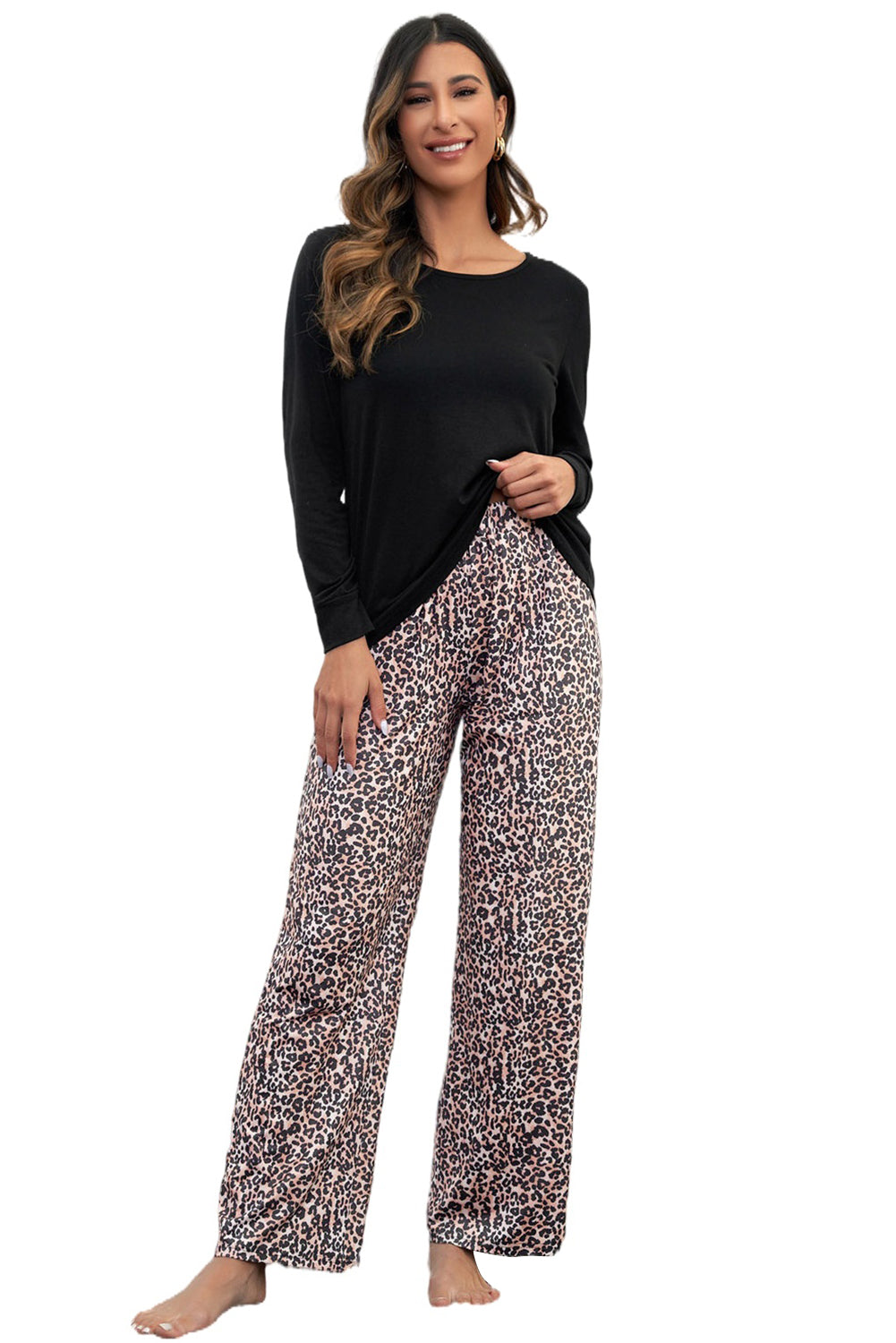 Leopard Christmas Santa Claus Leopard Print Two Piece Lounge Set