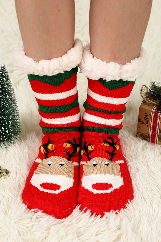 Fiery Red Cartoon Santa Claus Christmas Fleece Socks