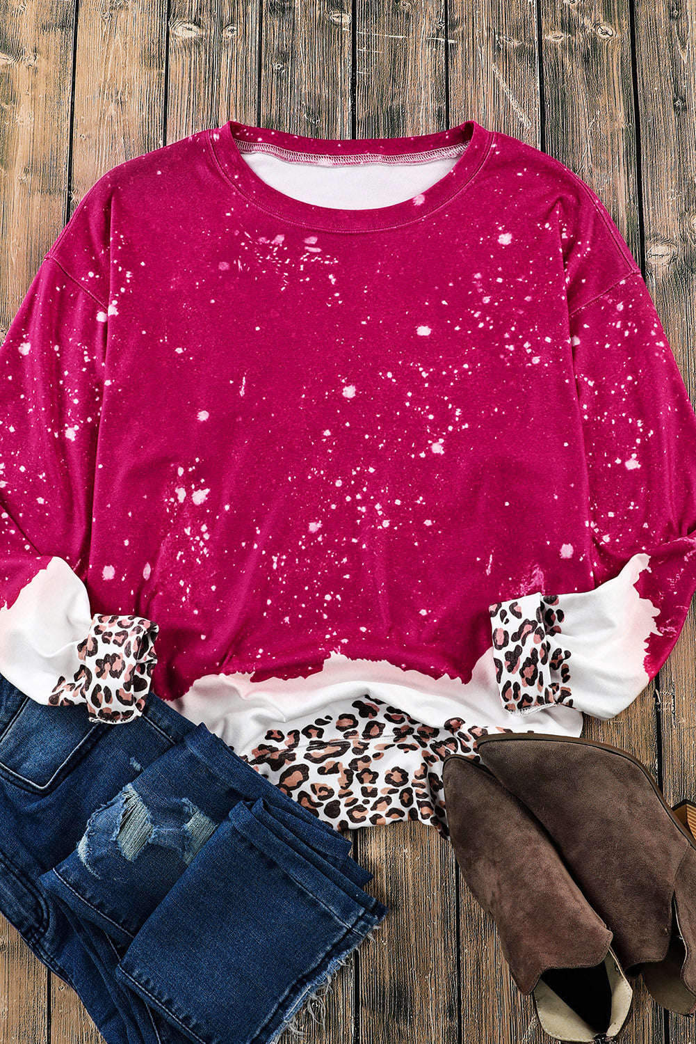 Black Christmas Santa Claus Leopard Print Graphic Sweatshirt