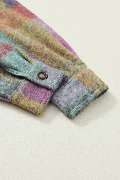 Multicolor Brushed Plaid Buttoned Pullover Oversized Hoodie